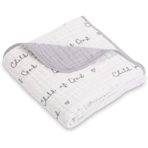 LollyBanks Muslin Baby Blanket 100% Organic Cotton, Muslin Quilt Lightweight, Toddler Blanket for Boy and Girl, 6 Layers Baby Blankets 47"x 47", Nursery Receiving Blankets (Christian Baby)