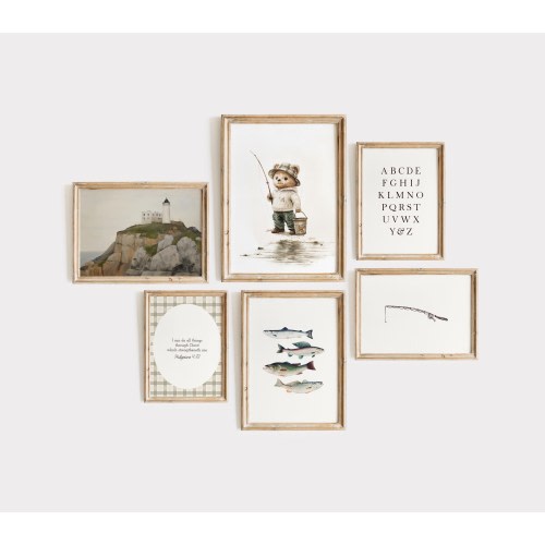 Vintage fishing teddy bear Bible verse Gallery Wall Art, Sports nursery wall art, baby boy room decor, nautical boys room decor