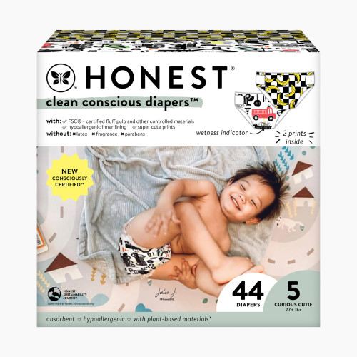 The Honest Company Clean Conscious Disposable Diapers - Big Trucks + So Bananas, Size 5, 44 Count