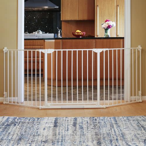 Qdos Safety Construct-A-SafeGate Customizable Extra Wide Walk-Through Baby Gate Fits 35.4”-82.7” with Included 2 Sections & Door | for Fireplaces, Large Openings or Unique Stairways | White