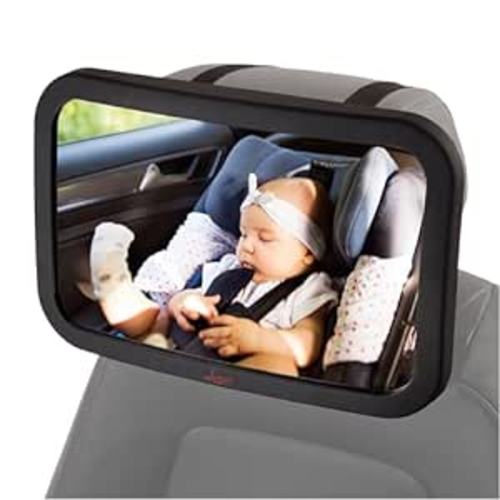 Lusso Gear Baby Backseat Mirror for Car. Largest and Most Stable Mirror with Premium Matte Finish, Crystal Clear View of Infant in Rear Facing Car Seat - Secure and Shatterproof (Black) - 1-Pack Black