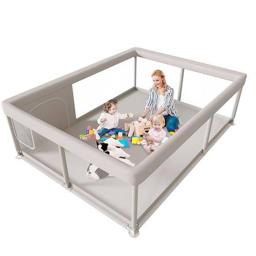 65 x 50 Inch Baby Playpen with Mat, PlayPen for Babies and Toddlers, Sturdy Safety Play Yard for Indoor & Outdoor with Zipper Gates