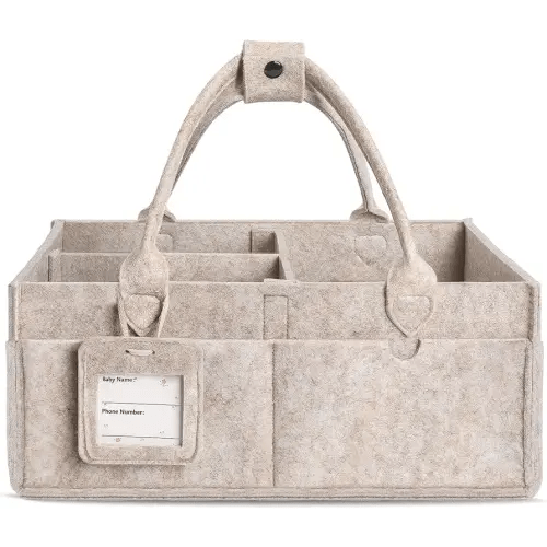 GEMII Diaper Caddy Organizer - Large Baby Caddy Organizer with Handle for Newborn Essentials Boy or Girl (Oatmeal, Large)