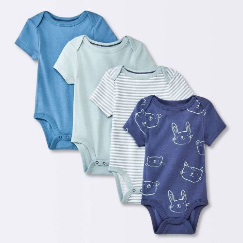 Baby Boys' 4pk Animals Short Sleeve Cotton Bodysuit - Cloud Island™ Blue, Size: 0-3M