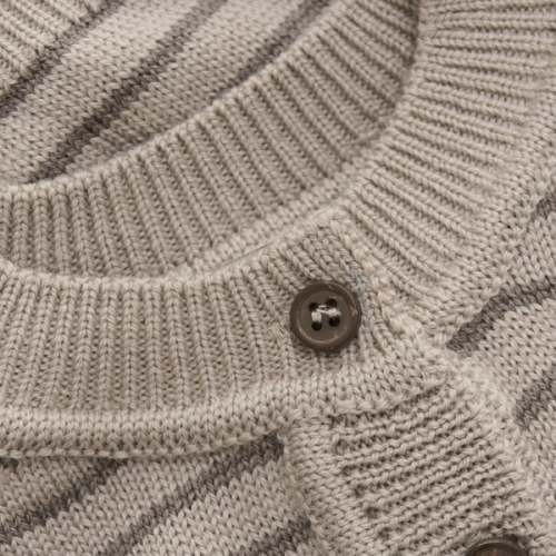 Babys Merino Wool Striped Long Sleeve Front Buttons Cardigan, Light Taupe - HutteliHut | Maisonette