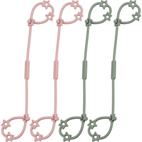 Toy Straps for Baby, 4 Pack Adjustable Stretchable Sippy Cup Straps, Sippy Bottles or Pacifier to Stroller, Highchair, Car Seat, Hanging Basket (4Pack, Blush/Sage x2)