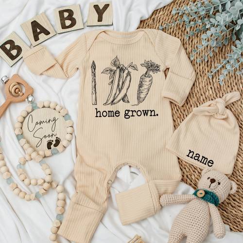 Home Grown Baby Bodysuit set, Cute Baby Clothing, Baby Announcement Gift, Baby Shower Gift, Baby Outfit, Natural Bodysuit, Minimalist outfit