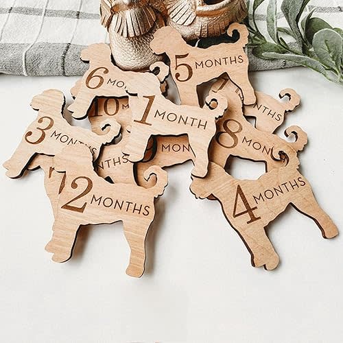 Wooden Dog Monthly Milestone Cards, 1-12 Months, Goldendoodle Design, Baby Photo Props