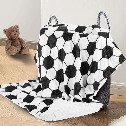 Soccer Baby Blanket for Boys Girls Soft Fleece Minky Blanket with Dotted Backing Double Layer Newborn Toddler Blankie for Nursery Stroller Crib Gift Ideas to Son Nephew Grandson 26.5 * 40 Inches