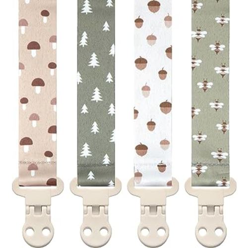 Baby Pacifier Clip Leash Soothie Holder Unisex for Girl or Boy 4 Pack Gift Set Universal Fit