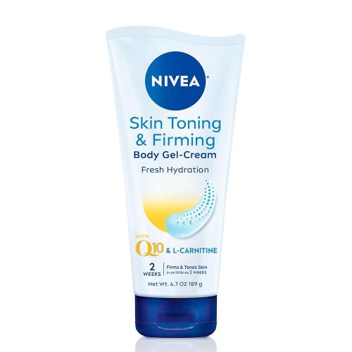 NIVEA Skin Firming & Toning Body Gel Cream with Q10, Hyaluronic Acid and Vitamin C, Clinically Tested Skin Firming & Toning Cream, 72-Hour Moisture, 6.7 Oz Tube