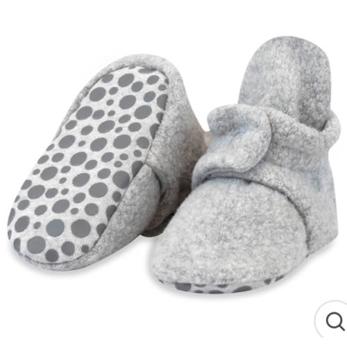 Zutano Cozie Fleece Stay-On Baby Bootie Slipper - Heather Gray