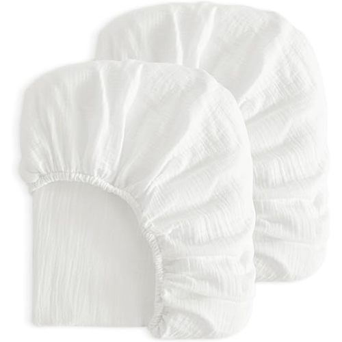 NTBAY 2 Pack Muslin Cotton Crib Sheets, Soft and Breathable Double Layer 28x52 Baby Crib Sheets for Standard Crib and Toddler Mattresses, Boys, Girls, Unisex, White, 28x52 Inches