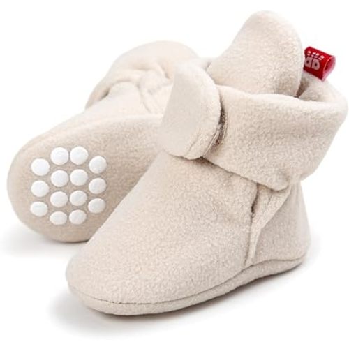 HsdsBebe Unisex Newborn Baby Cotton Booties Non-Slip Sole for Toddler Boys Girls Infant Winter Warm Fleece Cozy Socks Shoes
