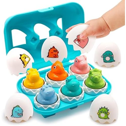MOONTOY Easter Dinosaur Egg Toys for Toddlers 1-3 Matching Game, Dino Eggs Montessori Toys for Babies 6-12 Month Baby Puzzles 12-18 Months Play Shape Sorter Sorting Sensory Gift Easter Basket Stuffers