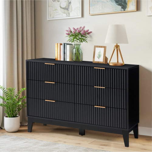 George Oliver 6 - Drawer 47.2" W Double Dresser, Fluted Design Wood Wide Chest | Wayfair