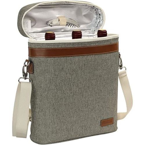 Insulated Cooler Bag, Portable Carrier with Shoulder Strap, Brushed Khaki