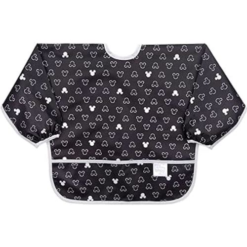 Bumkins Disney Bibs, Baby and Toddler Girls and Boys 6-24 Months, Long Sleeve, Essential Must Have for Eating, Feeding, Mess Saving Lightweight Waterproof Fabric Sleeved Smock, Mickey Mouse Icon