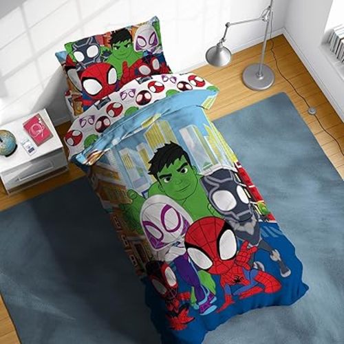 Sunny Side Up Marvel Spidey & His Amazing Friends Twin Comforter Set - 5 Piece Kids Bedding Includes Comforter, Sheets & Pillow Cover - Super Soft Superheroes Microfiber Bed Set