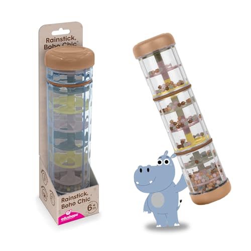 Edushape Rainstick 8 Inch Boho Chic - Rainmaker Toy for Babies, Sensory Tubes Musical Instrument - Rain Stick Baby Toy for Soothing Rain Sounds, Perfect Tummy Time Toys, Engaging Toddler Sensory Play