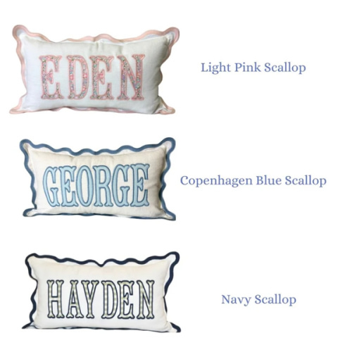 12x20 in Personalized Scalloped Applique Name and Monogram Pillow Cover