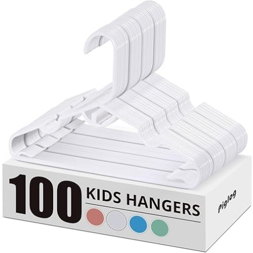 Baby Hangers 100 Pack, White Baby Hangers, Stackable Design Kids Hangers for Space Saving, 11.4 Inch Durable Hangers for Child Clothes, Toddler Infant Kids, Small Hangers for Closet