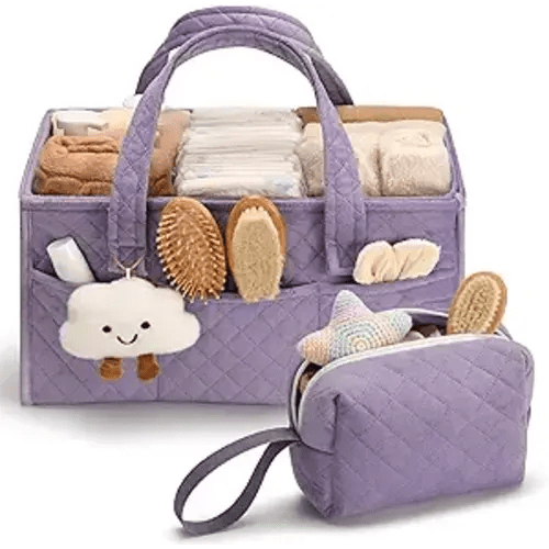 PeraBella Baby Diaper Caddy Organizer, Baby Basket Shower Gift, Portable Changing Table Basket, Postpartum Caddy & Tote Bag Pouch, Newborn Boy & Girl Nursery Essentials Registry, Car Diaper Organizer