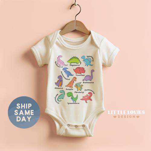 Baby Dinosaur Onesie®, Newborn Dino T-Rex Bodysuit, Baby Boy Bodysuit, Dinosaur Baby Shower Apparel, Baby Announcement Gift, (CA-TRE7)