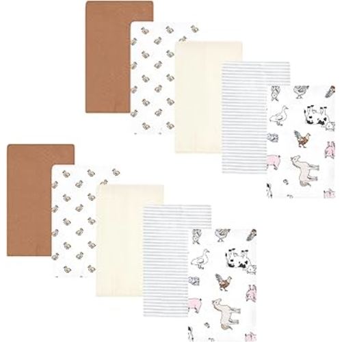 Hudson Baby Unisex Baby Flannel Burp Cloth 10pk, Farm World, One Size