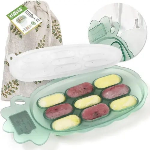 haakaa Baby Food Freezer Tray-Pineapple,Breast Milk Freezer Tray,Silicone Baby Food Freezer Tray,Food Storage Container for Homemade Baby Food,with Record Card Slot,Pea Green
