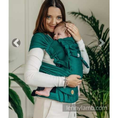My First Baby Carrier - LennyHybrid Half Buckle, Standard Size, herringbone weave 100% cotton - EMERALD