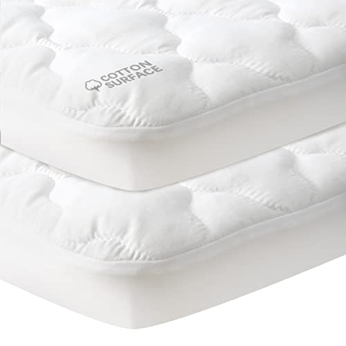 Waterproof Pack and Play Mattress Pad Sheets Fitted 2 Pack, Cotton Fabric Pack and Play Protector, Fits Graco Play Yard, Baby Mini Crib Sheet Cover