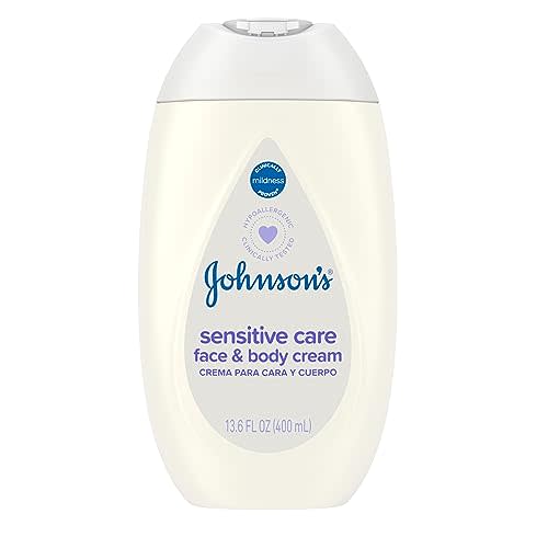 Johnson's Baby Sensitive Care Face & Body Cream for Babies, Daily Moisturizing Baby Cream to Calm, Nourish & Comfort Dry, Sensitive Skin, Lightly Scented, No Greasy Feel, Hypoallergenic, 13.6 fl. oz
