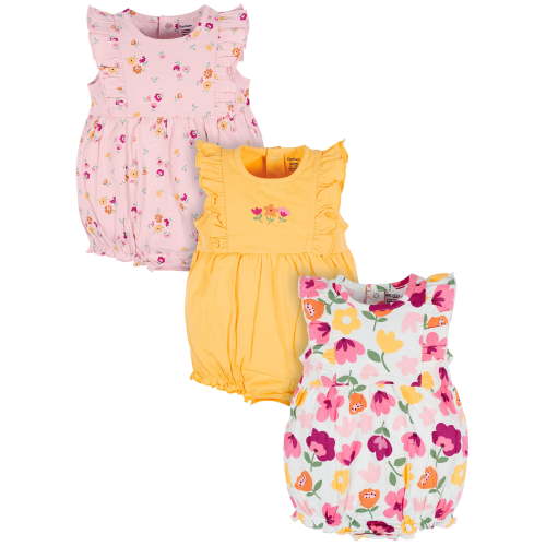 Onesies Brand Baby Girl Ruffle Sleeve Rompers, 3-Pack, Sizes, 0/3 Months - 24 Months