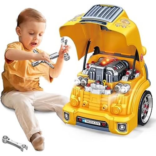MUGEYMYD Large Truck Engine Toy for Kids 3-5, Take Apart Motor Vehicle Pretend Play Car with Light and Sound, Kids Mechanic Workshop Set, Toy Engine Building Kit for Toddlers.