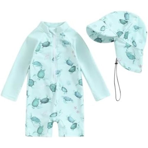 Toddler Infant Baby Boys Swimsuit Kids Rash Guard One Piece Newborn Zipper Bathing Suit Swimwear with Hat