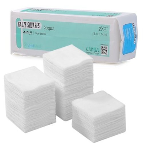 200PCs CAPRA Gauze Non-Woven/Non-Sterile Premium Sponges Pad by VASTMED | Absorbent Sponges Great for Wound Dressing & Cleaning | All Purpose Gauze Sponges Pads