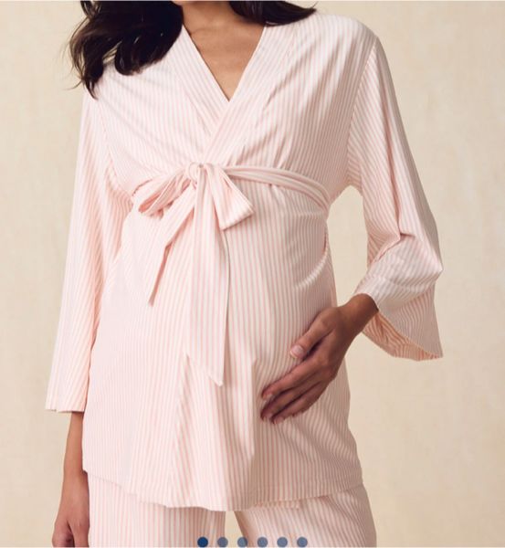 LAKE | Women | DreamModal® Pajamas | English Rose Pencil Stripe Maternity Kimono Bundle
