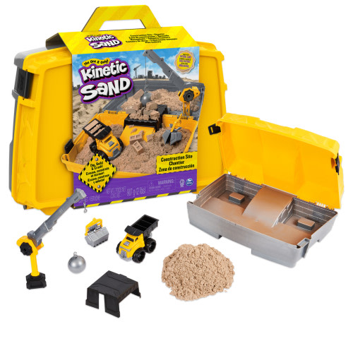 Kinetic Sand Build & Playset, Construction Site Sandbox with Toy Truck, 2lbs Play Sand Kit for Kids & Toddlers 3 and up