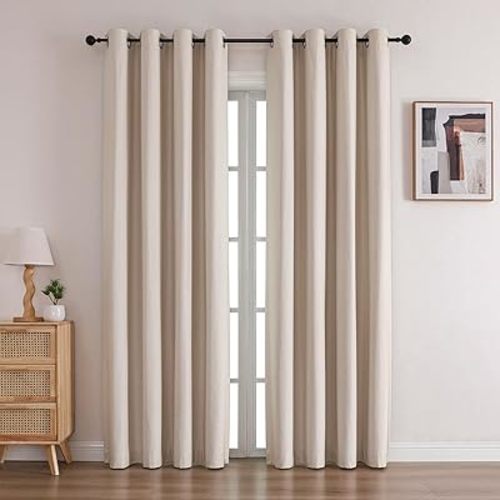 Airwill Blackout Curtains for Living Room - Room Darkening Window Curtains, Linen Look Thermal Insulated Grommet Drapes, Blackout Curtains 84 Inch Length 2 Panels Set (52 x 84 Inch, Light Khaki)