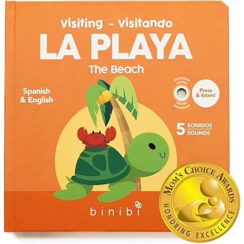 Binibi Spanish Books for Babies & Toddlers 1-3 La Playa Interactive Bilingual Sound Book with Fun Beach Sounds | Bilingual Children's Book | Spanish Learning for Kids | Libro en español para bebés