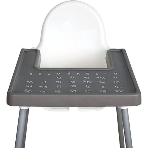 Full Cover Silicone Placemat for IKEA Antilop Baby High Chair, Dishwasher Safe, BPA Free High Chairs Tray Accessories for Toddler and Babies (Dark Grey)