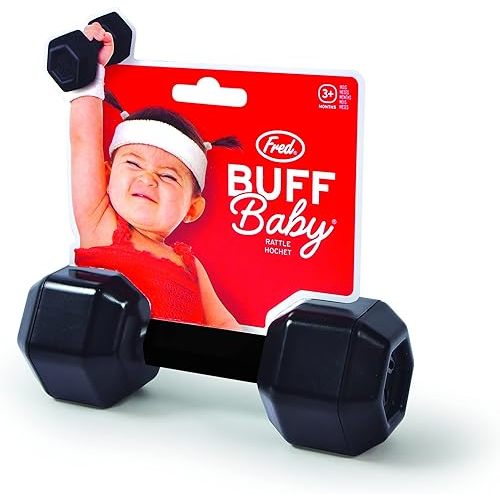 Genuine Fred Buff Baby Dumbbell Rattle Engaging and Sensory Rich Toy, Lightweight and Easy to Hold, Fun Gift for Fitness Enthusiast and New Parents