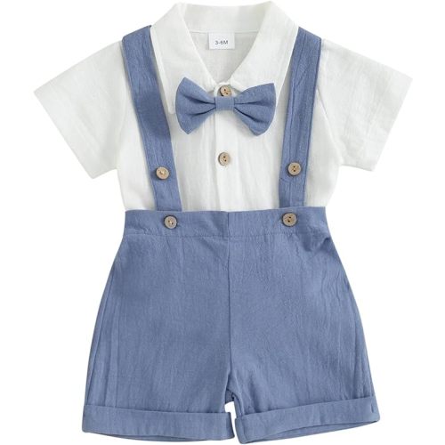 Infant Baby Boy Gentleman Outfit Summer Romper Onesie Suspender Shorts Overalls Newborn Dress Clothes