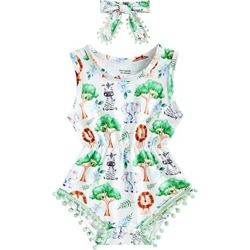 Baby Girl Clothes 0-24 Months Floral Sleeveless Newborn Romper Jumpsuit Outfit Set with Headband