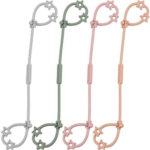 Toy Straps for Baby, Adjustable Stretchable Sippy Cup Straps, Sippy Bottles or Pacifier to Stroller, Highchair, Car Seat, Hanging Basket (4Pack, Gray/Sage/Blush/Muted)