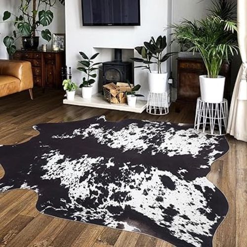 Cow Hide Rug Faux Cowhide Rug Large 8x10 Cow Print Rugs Area Carpet Animal Print Western Home Decor for Living Room Bedroom Office(Black&White, 10x8 FT)