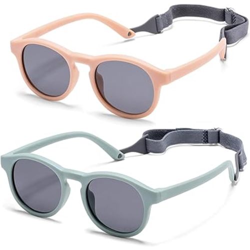 Lot de 2 lunettes de soleil pour bébé avec sangle - Lunettes polarisées pour enfants de 0 à 24 mois - Monture souple