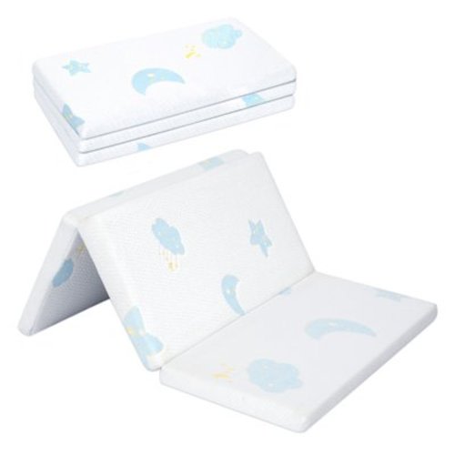 Pack and Play Mattress Pad,Trifold Portable Crib Pack N Play Mattresses,38 * 26" Inch Jacquard Playpen Mattress for Travel Soft Breathable Play Yard Mattress with Washable Cover (Moon/Star-Trifold)
