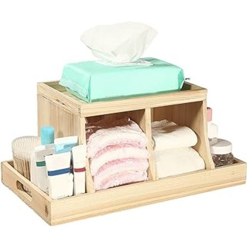 Diaper Organizer, Diaper Caddy Organizer, Wooden Changing Table Organizer, Nursery Baby Organizers And Storage (Brown, Rectangular Size)